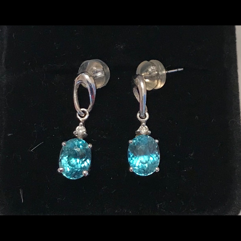 Blue Zircon 14k w/Diamonds Drop Earrings
